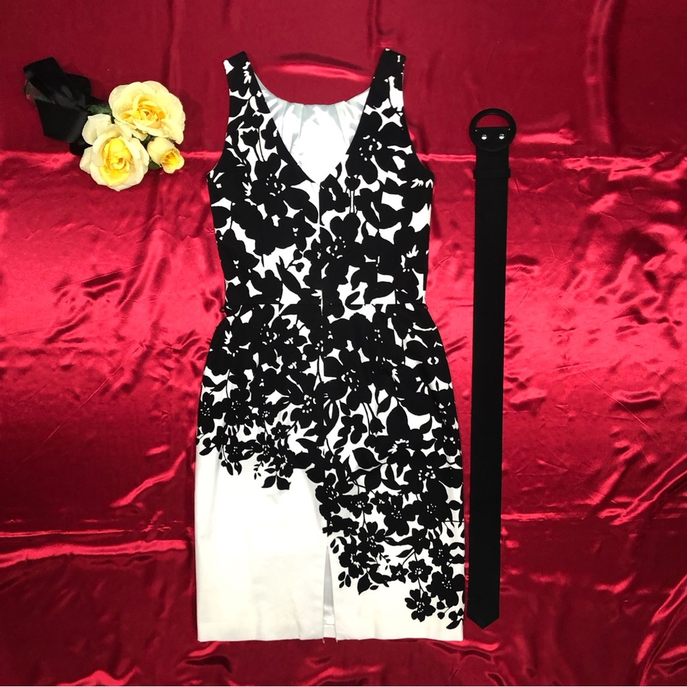 White House Black Market (WHBM) Floral Print Sleeveless Sheath Dress With A Belt - Picture 9 of 12